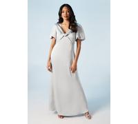 Coast Women's Twist Detail Puff Sleeve Satin Bridesmaid Maxi Dress in Sage | Size: 10 Coast Sage 10