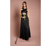 Coast Women's Twisted Halterneck Satin Maxi Bridesmaid Dress in Black | Size: 18 Coast Black 18