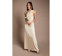 Coast Women's Twisted Halterneck Satin Maxi Bridesmaid Dress in Champagne | Size: 16