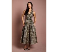 Coast Women's V Neck Animal Jacquard Midi Dress | Size: 10 Coast Animal 10