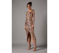 Coast Women's V Neck Maxi Dress In Sequin Lace With Embellishment Trim in Champagne | Size: 10