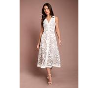 Coast Women's V Neck Satin Lace Midi Dress in Ivory | Size: 14