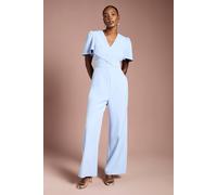 Coast Women's V Neck Short Sleeve Wrap Waist Jumpsuit in Cornflower Blue | Size: 16 Coast Cornflower Blue 16