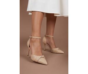 Coast Women's Valaine Satin Diamante Twist Stiletto Heel Court Shoes in Taupe | Size: 7