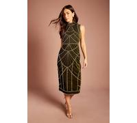 Coast Women's Velvet Sleeveless Embellished Midi Dress in Olive | Size: 10