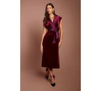 Coast Women's Velvet Tux Midi Dress With Satin Lapel in Burgundy | Size: 10
