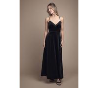 Coast Women's Velvet V Neck Strappy Low Back & Bow Detail Maxi Bridesmaid Dress in Black | Size: 14 Coast Black 14