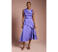 Coast Women's Waterfall Ruffle Belted Satin Midi Dress in Purple | Size: 10 Coast Purple 10