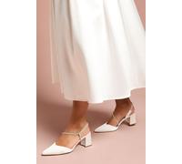 Coast Women's Wide Fit Bridal Deyla Satin Diamante Asymmetric Strap High Block Heel Court Shoes in White | Size: 5