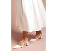 Coast Wide Fit Deyla Bridal Satin Diamante Asymmetric Strap High Block Heel Court Shoes, 4, White