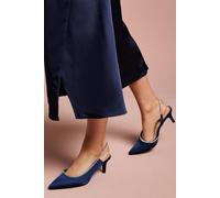 Coast Women's Wide Fit Sabrina Satin Diamante Trim Slingback High Stiletto Court Shoes in Navy | Size: 7