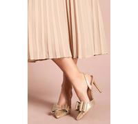 Wide Fit Tamara Metallic Textile Satin Bow Slingback High Stiletto Heel Court Shoes Coast Gold 5