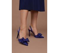 Coast Women's Wide Fit Tamara Satin Bow Sling Back Stiletto Court Shoes in Navy | Size: 8 Coast Navy 8