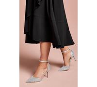Coast Women's Wide Fit Tanisha Diamante Ankle Strap High Stiletto Court Shoes in Silver | Size: 6