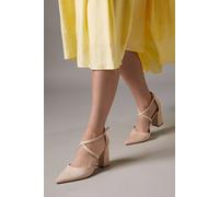 Coast Women's Wide Fit Treat Faux Suede Cross Strap Pointed Block Heel Court Shoes in Blush | Size: 3 Coast Blush 3