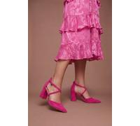 Coast Wide Fit Treat Faux Suede Cross Strap Pointed Block Heel Court Shoes, 7, Magenta