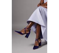 Coast Women's Wide Fit Treat Satin Cross Strap Pointed Block Heel Court Shoes in Navy | Size: 3 Coast Navy 3