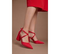 Coast Women's Wide Fit Treat Satin Cross Strap Pointed Block Heel Court Shoes in Red | Size: 5