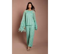 Coast Women's Wide Leg Sequin Trouser in Sage | Size: 10 Coast Sage 10