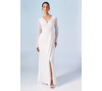 Coast Women's Wrap Bodice Long Sleeve Sequin Wedding Dress in Ivory | Size: 8 Coast Ivory 8