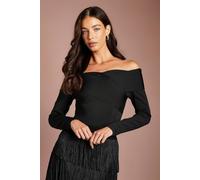 Coast Women's Wrap Detail Bandage Bardot Top in Black | Size: 16 Coast Black 16