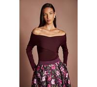 Coast Women's Wrap Detail Bandage Bardot Top in Fig | Size: 8
