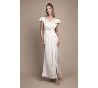 Coast Women's Wrap Front Flutter Sleeve Maxi Bridesmaid Dress in Champagne | Size: 14 Coast Champagne 14