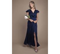Coast Women's Wrap Front Flutter Sleeve Maxi Bridesmaid Dress in Navy | Size: 16 Coast Navy 16