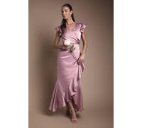 Coast Women's Wrap Front Frill Hem Cap Sleeve Bridesmaid Dress in Antique Rose | Size: 14