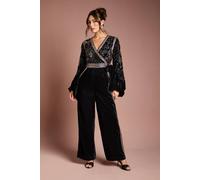 Coast Women's Wrap Top Celestial Velvet Jumpsuit in Black | Size: 12 Coast Black 12