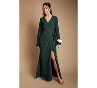 Coast Women's Wrap Waist Crepe Long Sleeve Bridesmaid Dress in Emerald | Size: 10