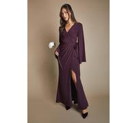 Coast Women's Wrap Waist Crepe Long Sleeve Bridesmaid Dress in Fig | Size: 12