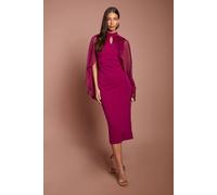 Coast Women's Wrap Waist Detail High Neck Midi Dress With Cape in Berry | Size: 10