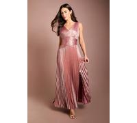 Coast Women's Wrap Waist Detail Pleated V Neck Maxi Dress With Split in Pink | Size: 18
