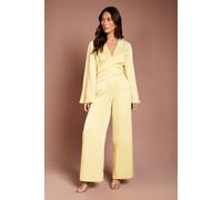 Coast Women's Wrap Waist Satin Jumpsuit With Flare Sleeve in Lemon | Size: 12 Coast Lemon 12