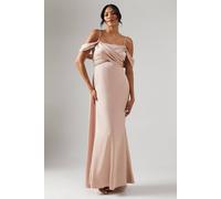 Coast Wrap Bodice Draped Sleeve Satin Maxi Bridesmaid Dress In Mocha mocha 10