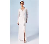 Coast Wrap Bodice Long Sleeve Sequin Wedding Dress In Ivory ivory 10