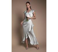 Coast Wrap Front Frill Hem Cap Sleeve Bridesmaid Dress In Sage sage 18