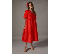 Coast Wrap Front Organza Pleated Sleeve Dress In Orange orange 8