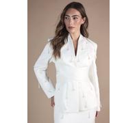 Coast Wrap Satin Bridal Blazer With Pearl In White