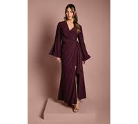 Coast Wrap Waist Crepe Long Sleeve Bridesmaid Dress In Fig fig