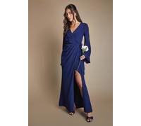 Coast Wrap Waist Crepe Long Sleeve Bridesmaid Dress In Navy navy