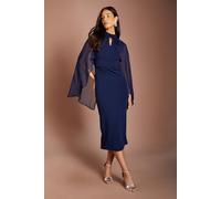 Coast Wrap Waist Detail High Neck Midi Dress With Cape In Navy navy