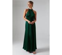 Coast Wrap Waist Detail Satin Halter Neck Bridesmaid Dress, 14, Emerald