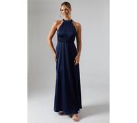 Coast Wrap Waist Detail Satin Halter Neck Bridesmaid Dress In Navy navy 16