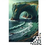 Coastal Archway with Crashing Waves Emerald Sea Arch - Majestic Coastal Cliff Fa 1000-Piece Puzzle for Adults, 52x38cm/1000pcs; White Pieces with A Smooth Surface; Shared Family Time Around The Table