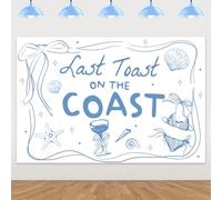Coastal Bachelorette Decoration, Last Toast on The Coast Backdrop Blue Bow Shell Champagne Bridal Shower Photography Background Cloth for Women Bridal Shower Hen Party Supplies (5x3ft)