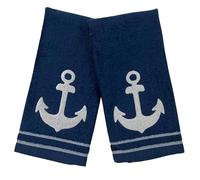 Coastal Bathroom Fingertip Towels - Set of 2 Navy Blue 100% Cotton Embroidered Anchor Design - 12 x 18” Bath & Kitchen Decor