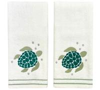 Coastal Bathroom Hand Towels- Set of 2 100% Cotton Embroidered Green Sea Turtle Design- 16 x 25 Bath & Kitchen Decor