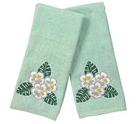 Coastal Bathroom Hand Towels - Set of 2 Light Green 100% Cotton Embroidered Beach Flower with Green Leaves Design - 25 x 16” Bath & Kitchen Decor